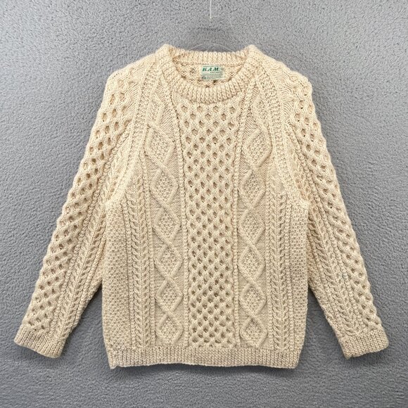 Vintage Mens Irish Fisherman Sweater KAM Knitwear Aran Hand Knits Wool 42 Medium - Picture 5 of 14